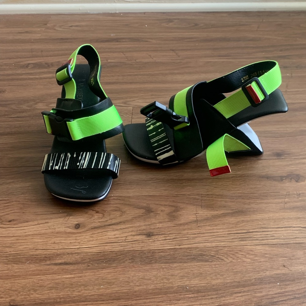 Lime Green and black asymmetric heel never worn